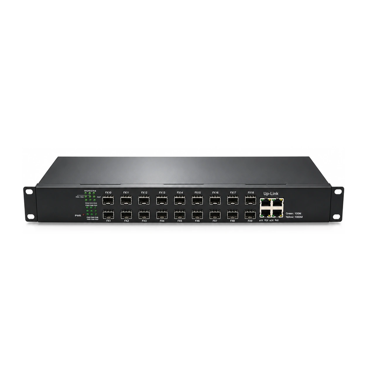 HS-18F4GE — 18 × 100M SFP + 4 × GE uplink rack chassis