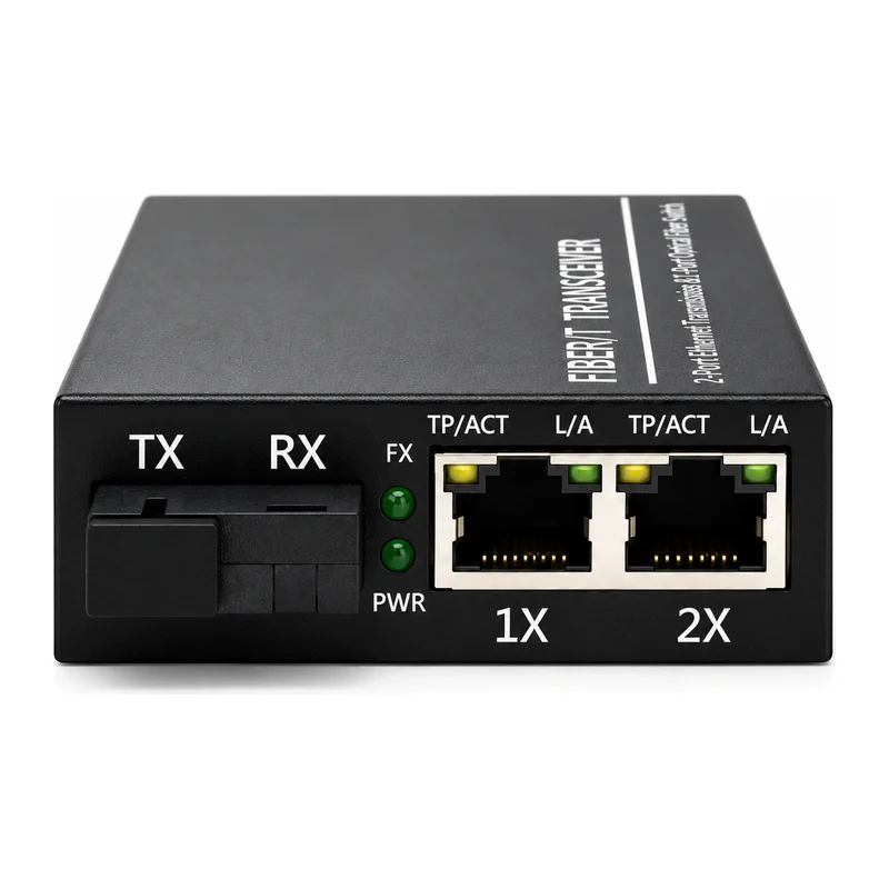 HS-1F2E — Fast Ethernet converter — 1 fiber + 2 copper 2