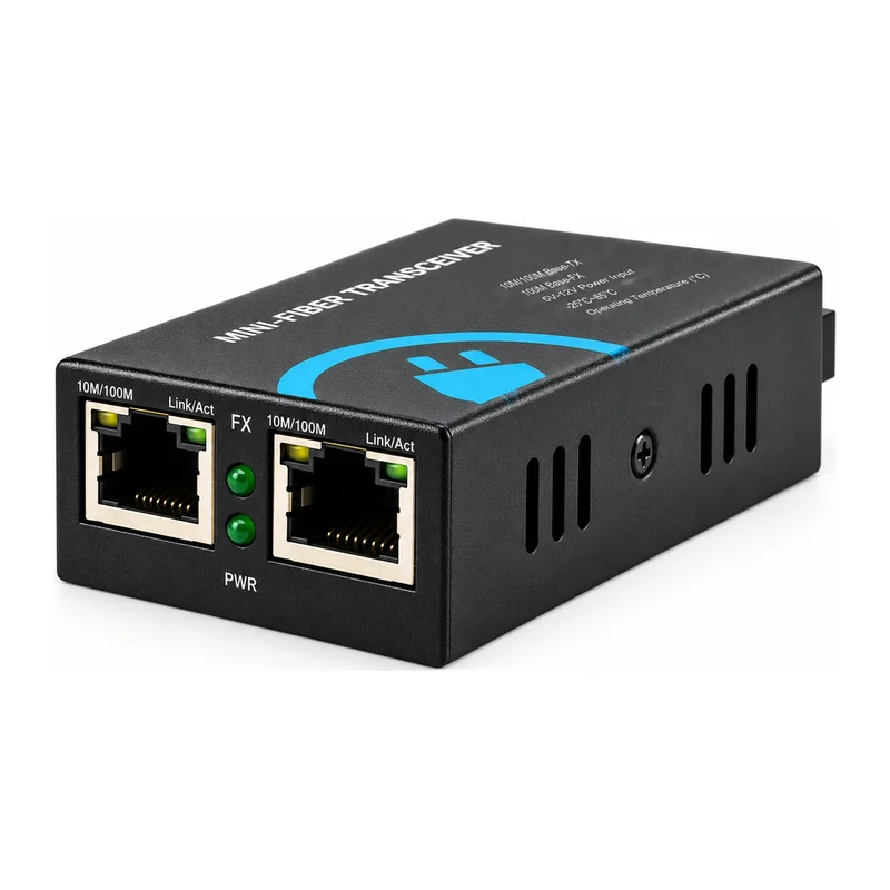HS-1F2EM — Mini Fast Ethernet converter — 1 fiber + 2 copper