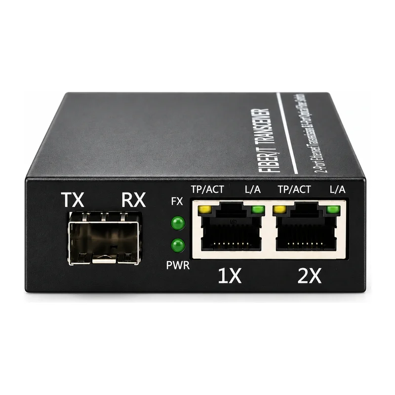 HS-1F2E-S — Fast Ethernet converter — 1 fiber + 2 copper · SFP slot version 2