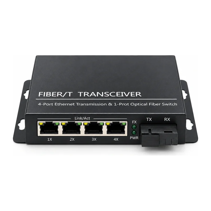 HS-1F4E-D — Fast Ethernet converter — 1 fiber + 4 copper, full-size body 2