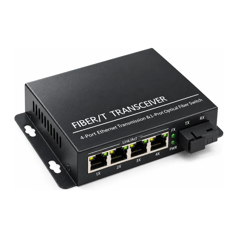 HS-1F4E-D — Fast Ethernet converter — 1 fiber + 4 copper, full-size body 3