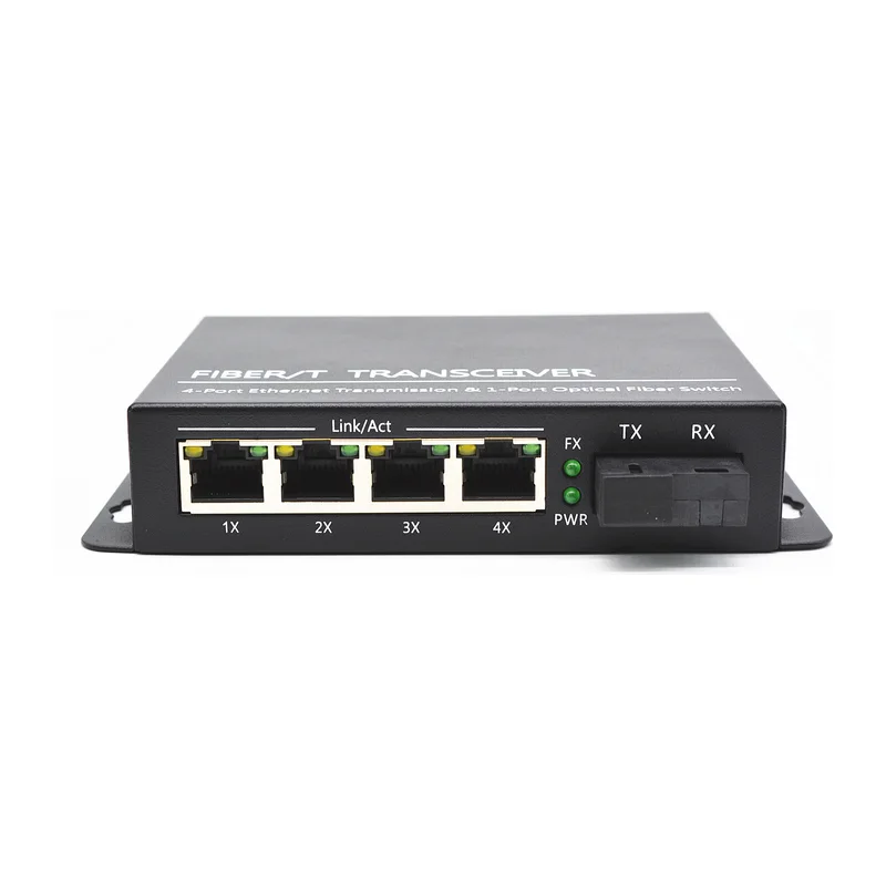 HS-1F4EP — Fast Ethernet PoE converter — 1 fiber + 4 PoE copper