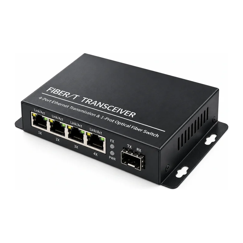 HS-1F4E-S — Fast Ethernet converter — 1 fiber + 4 copper · SFP slot version