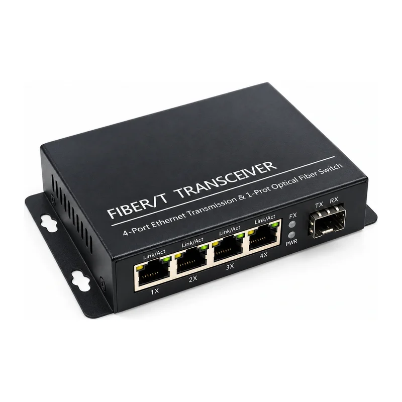 HS-1F4E-S — Fast Ethernet converter — 1 fiber + 4 copper · SFP slot version 3