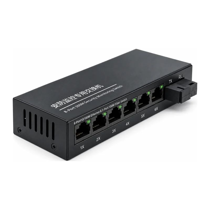 HS-1F6E — Fast Ethernet converter — 1 fiber + 6 copper