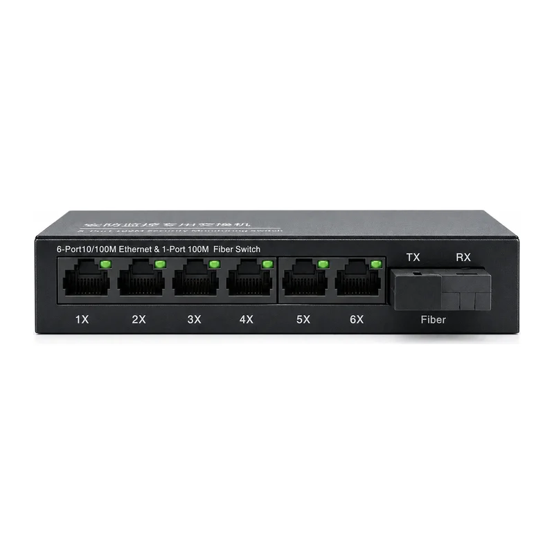 HS-1F6E — Fast Ethernet converter — 1 fiber + 6 copper 2