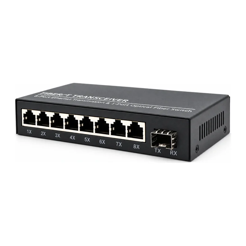 HS-1F8E-S — Fast Ethernet converter — 1 fiber + 8 copper · SFP slot version