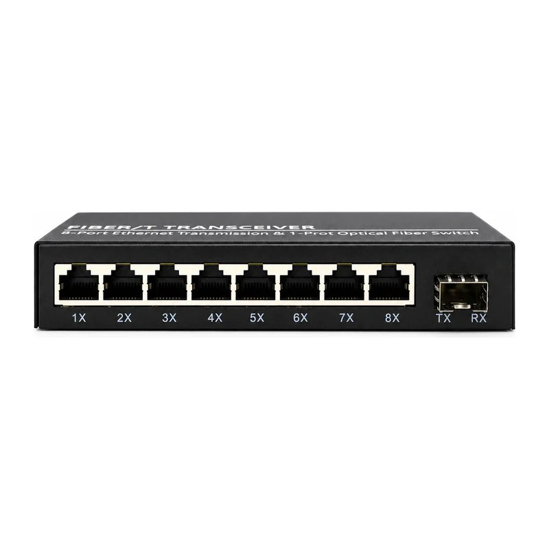 HS-1F8E-S — Fast Ethernet converter — 1 fiber + 8 copper · SFP slot version 2