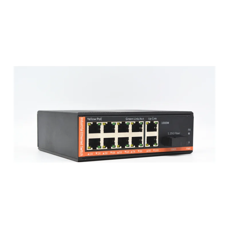 HS-1G10FEP-I — Industrial Fast Ethernet PoE converter — 1 fiber + 10 PoE copper, -40 ~ 75 °C