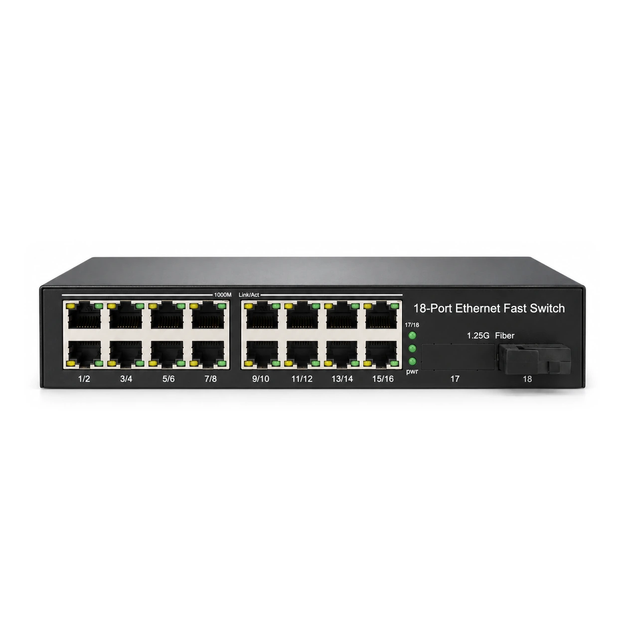 HS-1G16E — Gigabit converter — 1 fiber + 16 copper 2