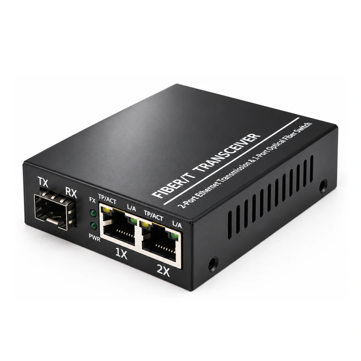 HS-1G2E-F — Gigabit converter — 1 fiber + 2 copper · SFP slot version