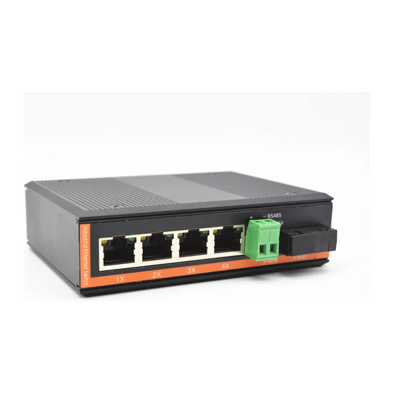 HS-1G4E-485I — Industrial gigabit converter with RS-485 — 1 fiber + 4 copper, -40 ~ 75 °C