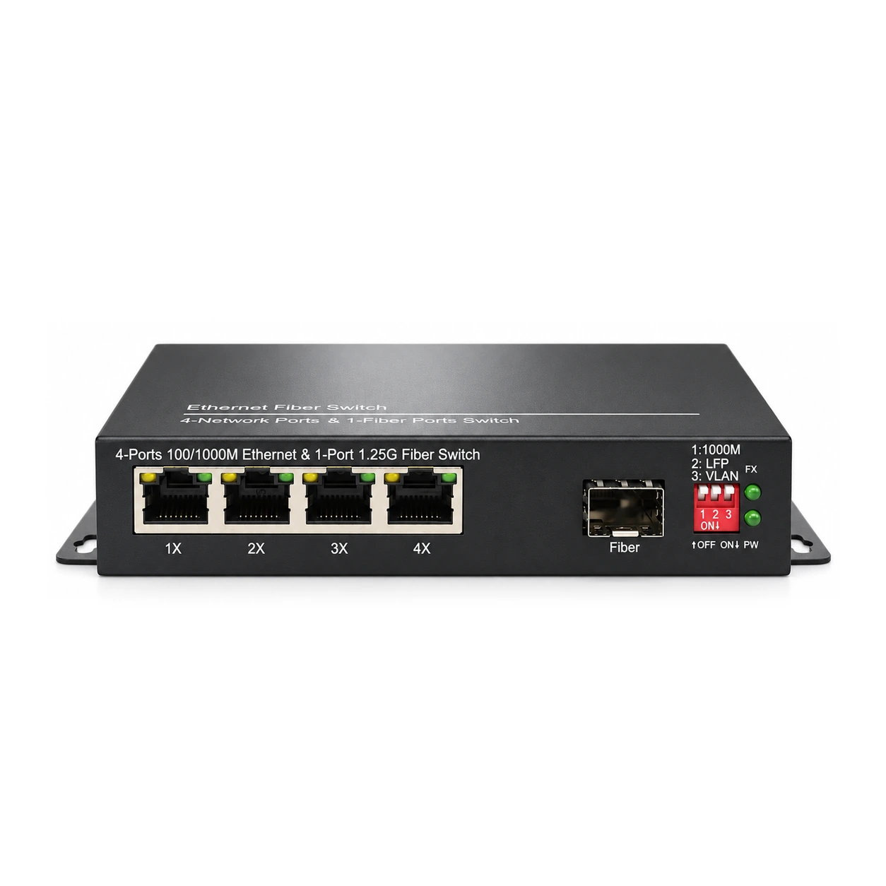 HS-1G4E-V — Gigabit converter — 1 fiber + 4 copper · VLAN isolation 4