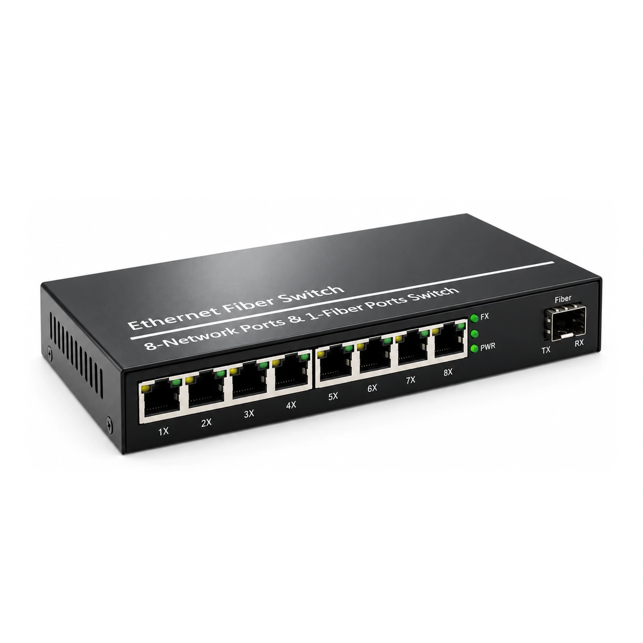 HS-1G8E-F — Gigabit converter — 1 fiber + 8 copper · SFP slot version