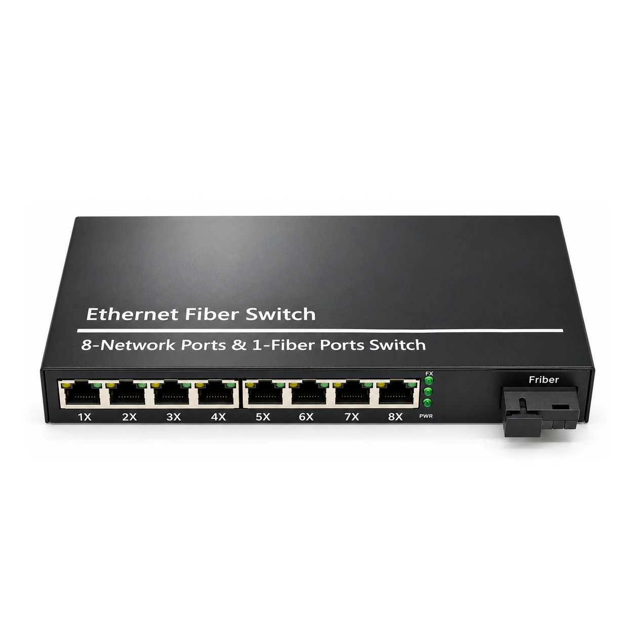 HS-1G8E-V — Gigabit converter — 1 fiber + 8 copper · VLAN isolation