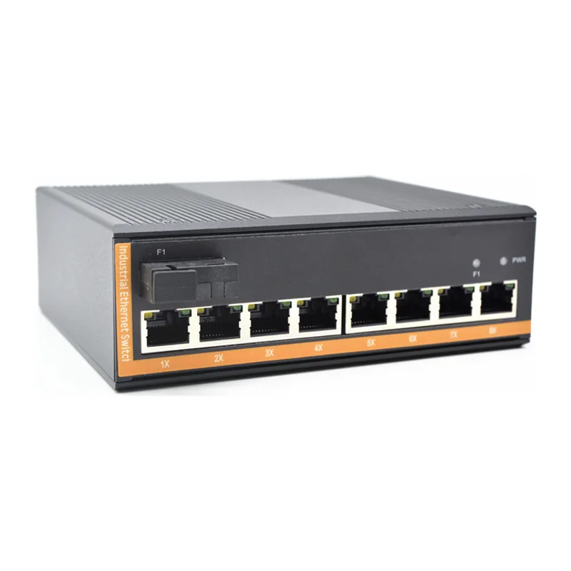HS-1G8EP-I — Industrial gigabit PoE converter — 1 fiber + 8 PoE copper, -40 ~ 75 °C