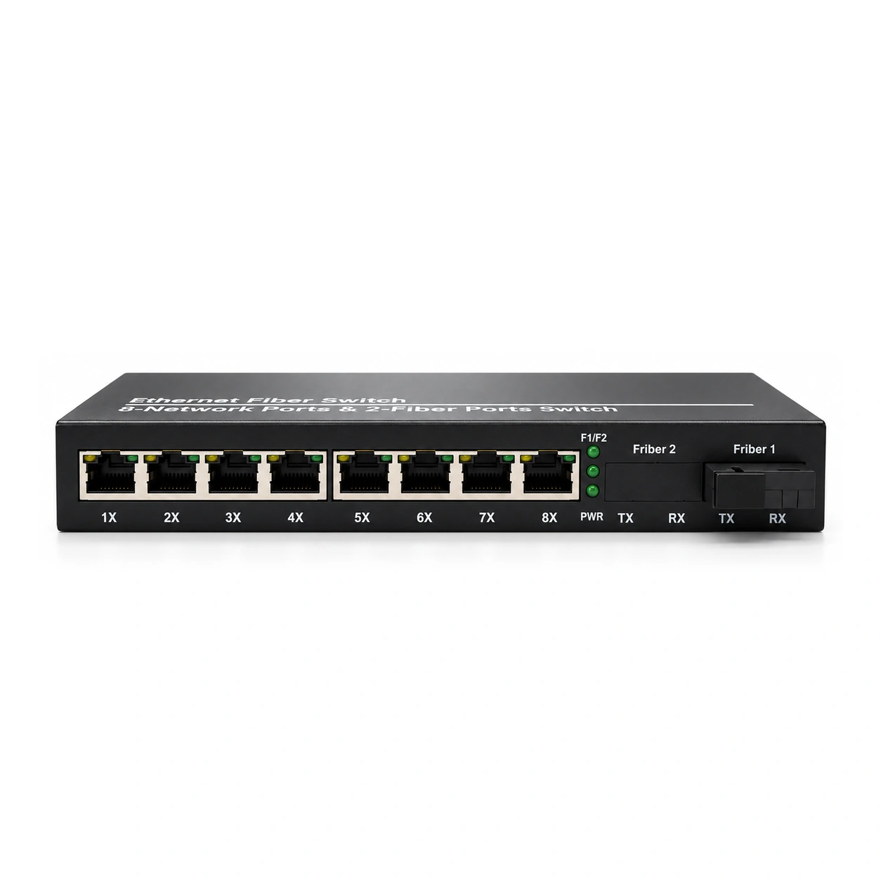 HS-1G8FE — Gigabit-to-Fast-Ethernet converter — 1 GE fiber + 8 FE copper 2