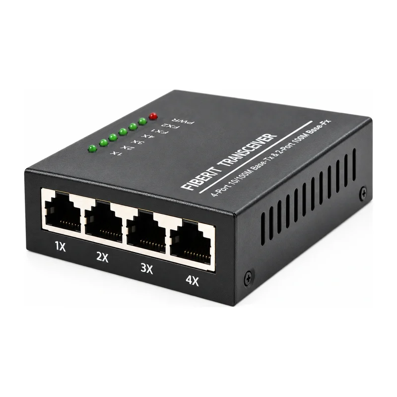 HS-2F4EM — Mini Fast Ethernet converter — 2 fiber + 4 copper