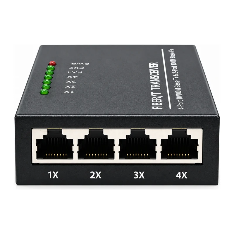 HS-2F4EM — Mini Fast Ethernet converter — 2 fiber + 4 copper 2