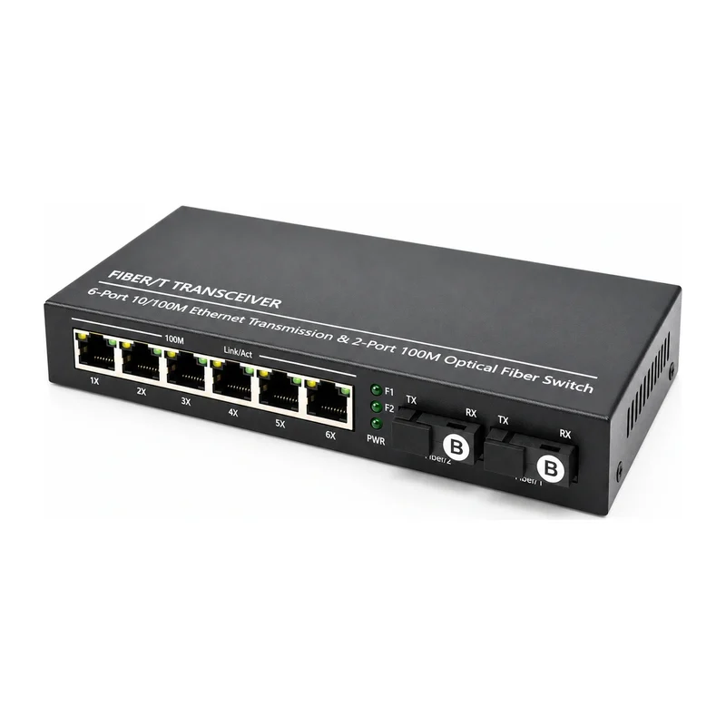 HS-2F6E — Fast Ethernet Konverter — 2 fiber + 6 copper