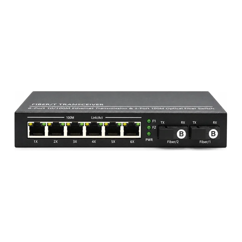 HS-2F6E — Fast Ethernet converter — 2 fiber + 6 copper 2
