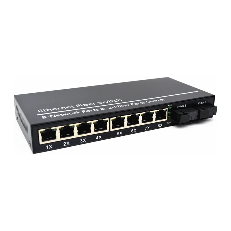 HS-2F8EP — Fast Ethernet PoE converter — 2 fiber + 8 PoE copper