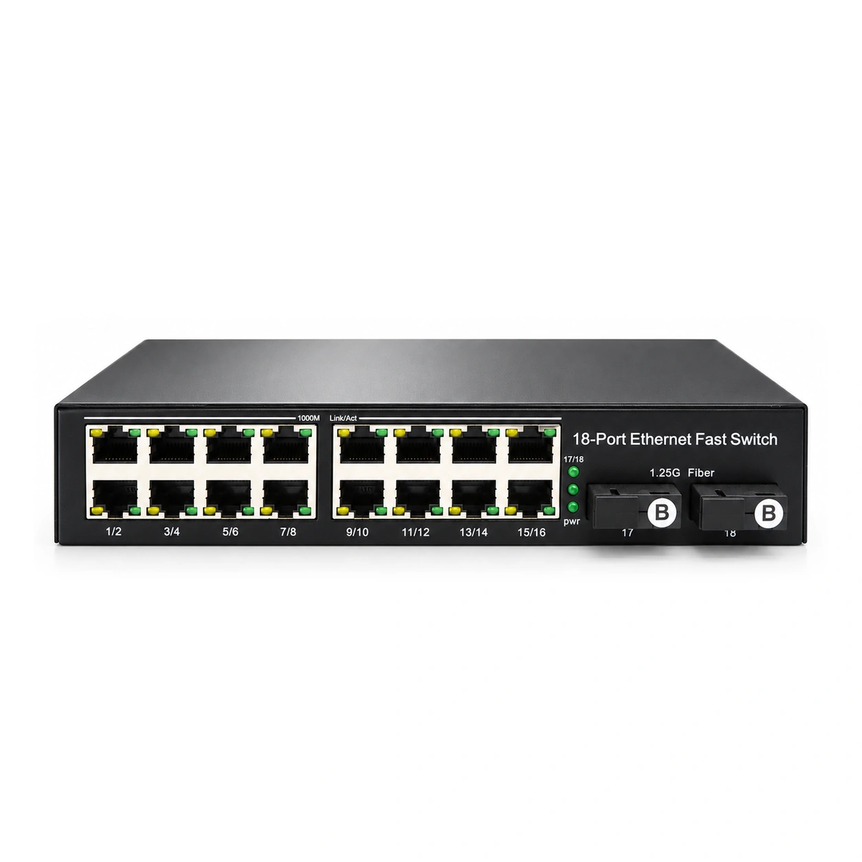 HS-2G16E — Gigabit converter — 2 fiber + 16 copper 2