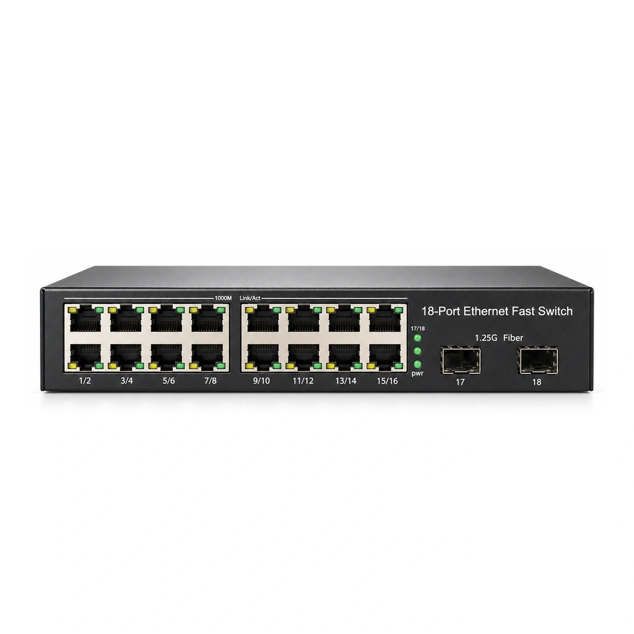 HS-2G16E-F — Gigabit converter — 2 fiber + 16 copper · SFP slot version 2