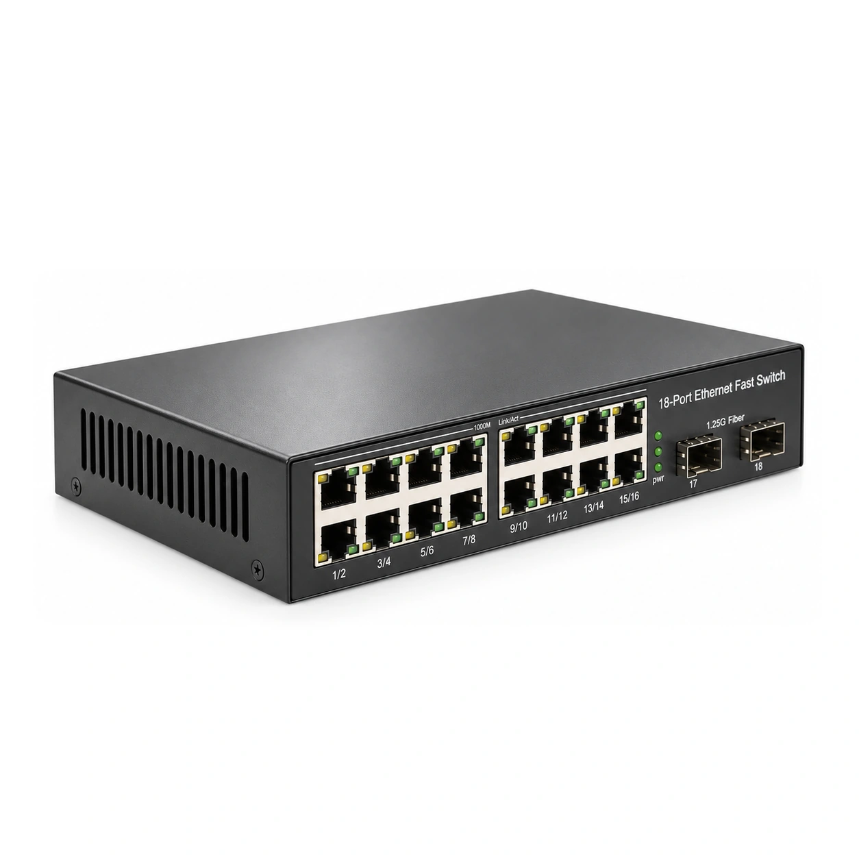 HS-2G16E-F — Gigabit converter — 2 fiber + 16 copper · SFP slot version 3