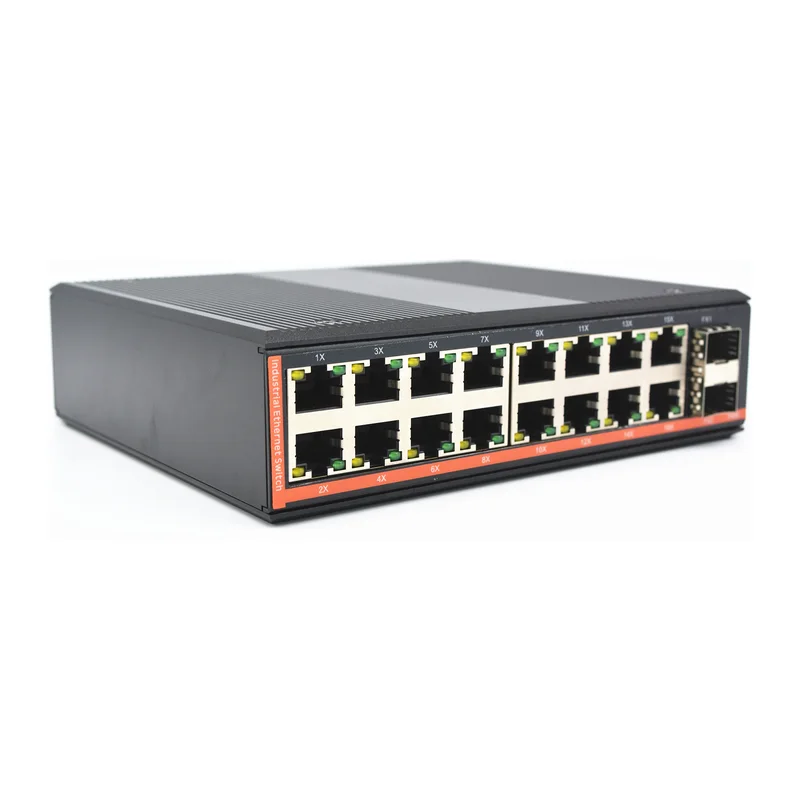 HS-2G16E-FI — Industrial gigabit converter — 2 fiber + 16 copper, -40 ~ 75 °C