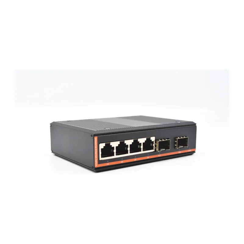 HS-2G4EM-FI — Industrial mini gigabit converter — 2 fiber + 4 copper, -40 ~ 75 °C · SFP slot version