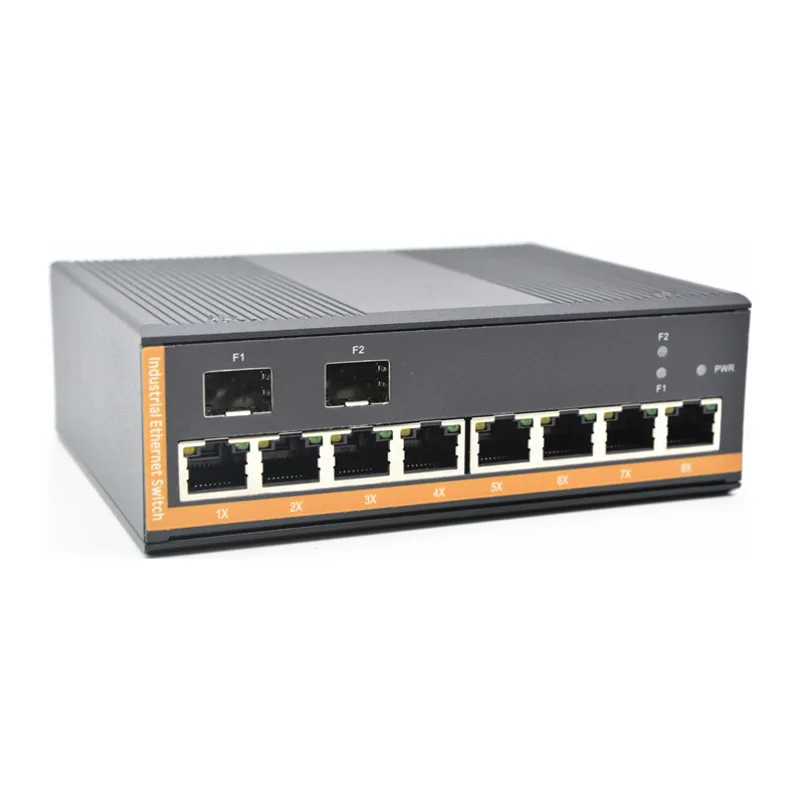 HS-2G8EP-FI — Industrial gigabit PoE converter — 2 fiber + 8 PoE copper, -40 ~ 75 °C · SFP slot version