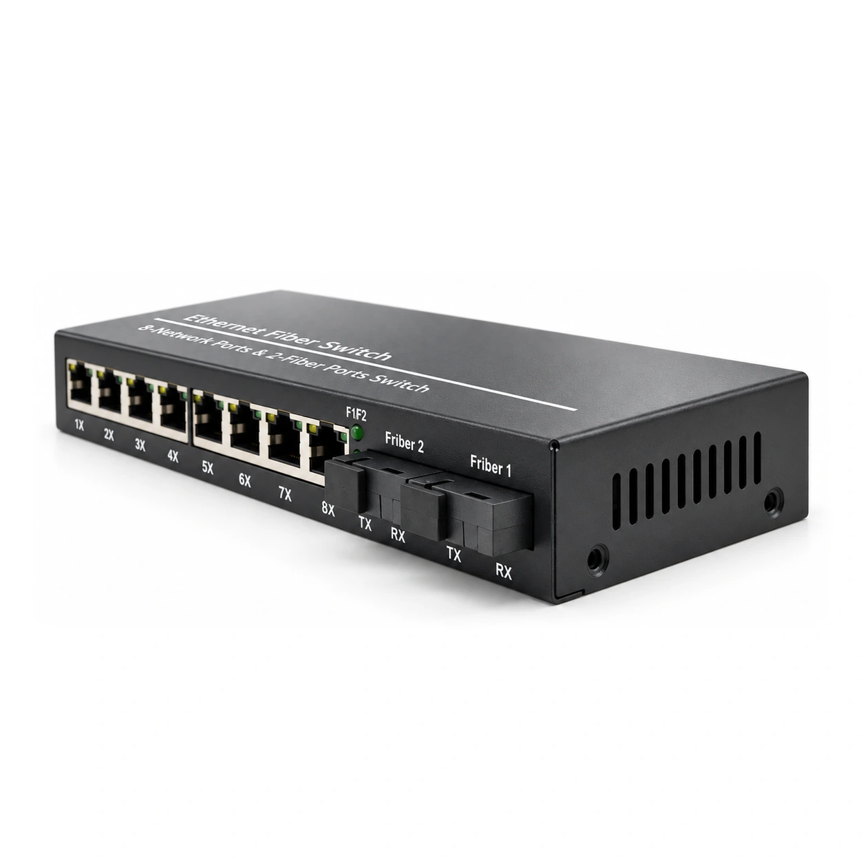 HS-2G8FE — Gigabit-to-Fast-Ethernet converter — 2 GE fiber + 8 FE copper 2