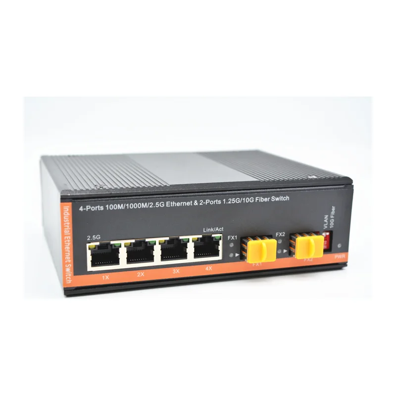 HS-2X4E-I — Industrial 10-gigabit converter — 2 fiber + 4 copper, -40 ~ 75 °C