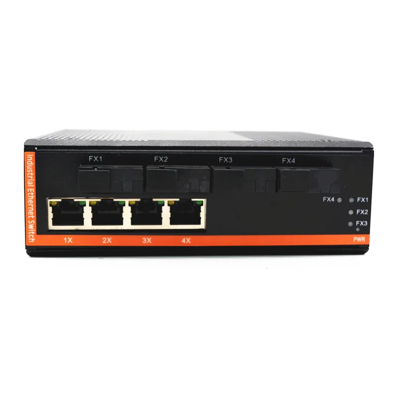 HS-4F4E-I — Industrial Fast Ethernet converter — 4 fiber + 4 copper, -40 ~ 75 °C