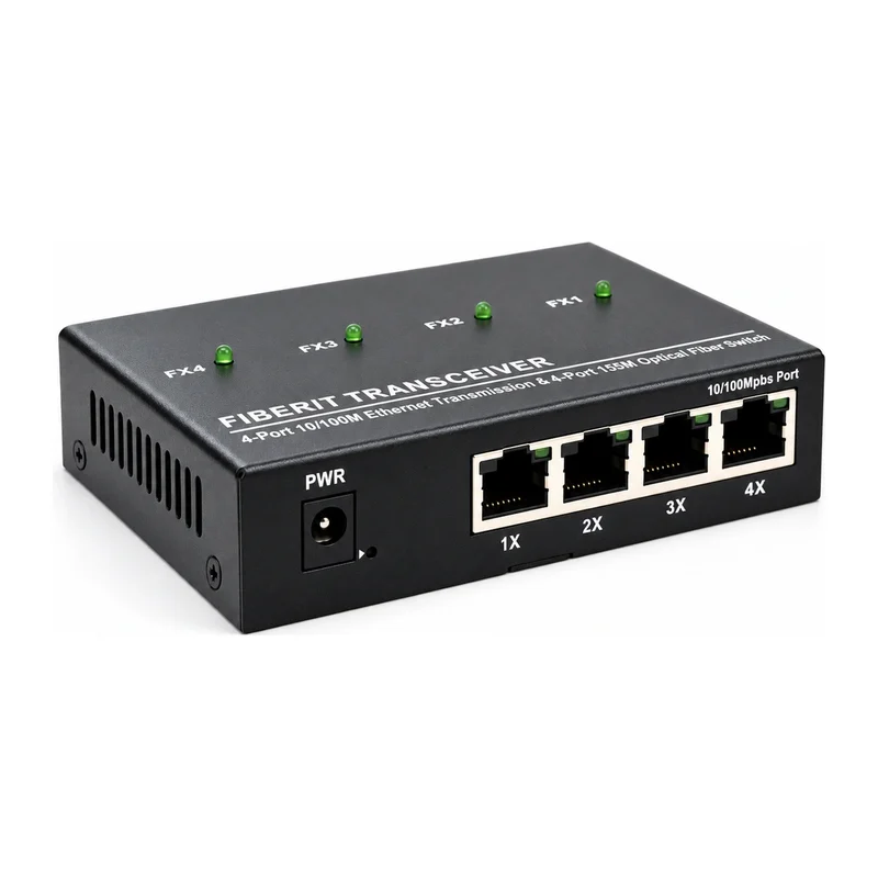 HS-4F4EM — Mini Fast Ethernet converter — 4 fiber + 4 copper