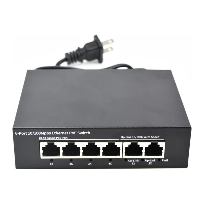 HS-4FEP2FE-W — PoE switch — 4 FE PoE + 2 FE, internal PSU with cable