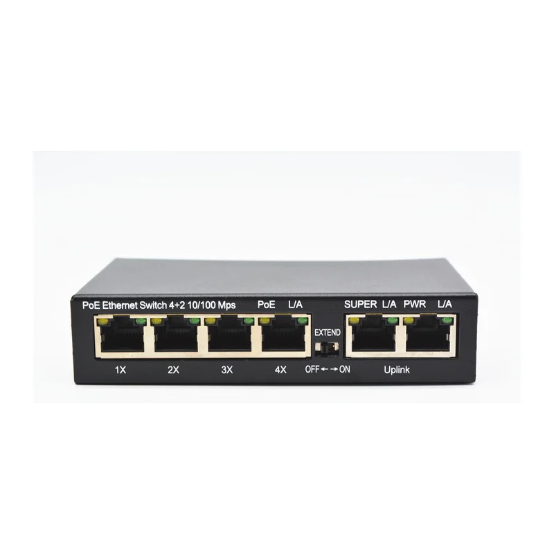 HS-4FEP2FE-X — Fast Ethernet PoE converter — 4 fiber
