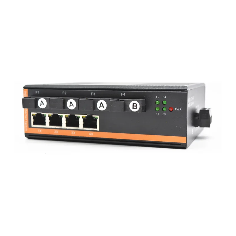 HS-4G4E-I — Industrial gigabit converter — 4 fiber + 4 copper, -40 ~ 75 °C