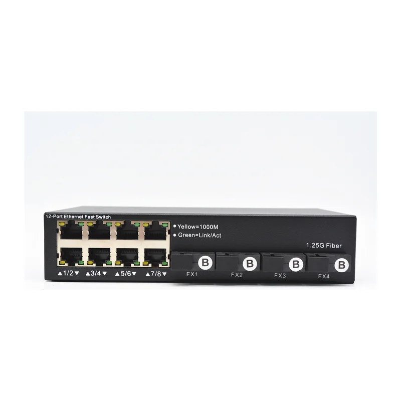 HS-4G8EP — Gigabit PoE converter — 4 fiber + 8 PoE copper