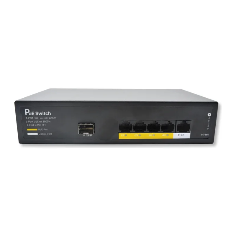 HS-4GEP1G1S — Gigabit PoE switch — 4 PoE + 1 GE + 1 SFP, internal PSU