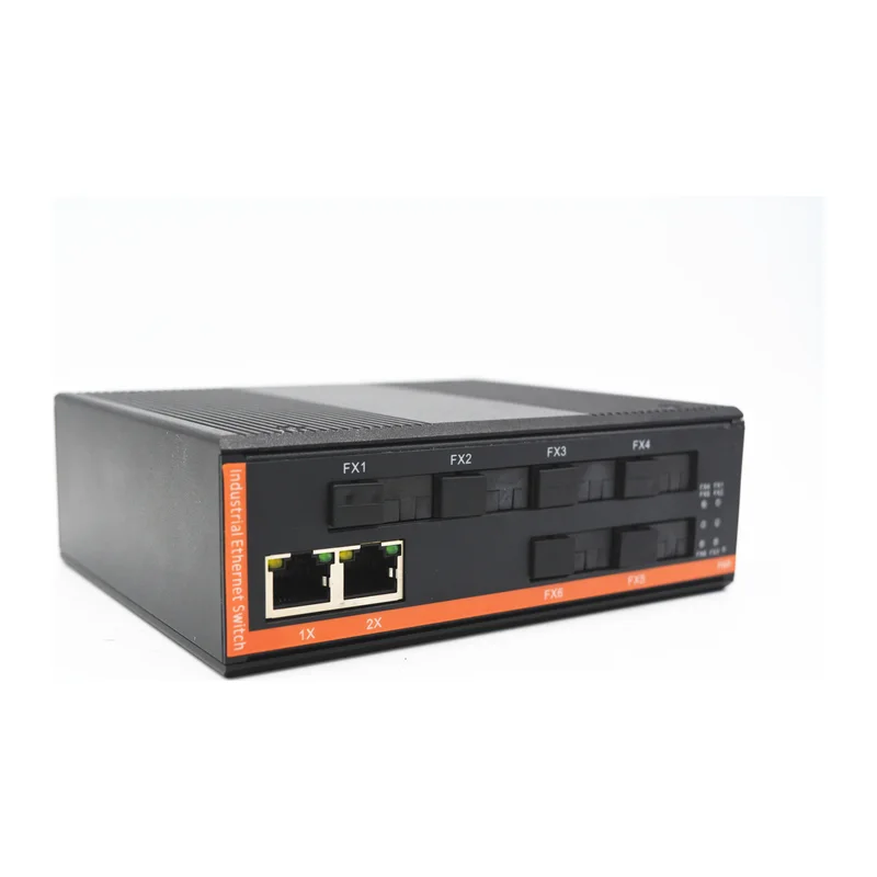 HS-6F2E-I — Industrial Fast Ethernet converter — 6 fiber + 2 copper, -40 ~ 75 °C