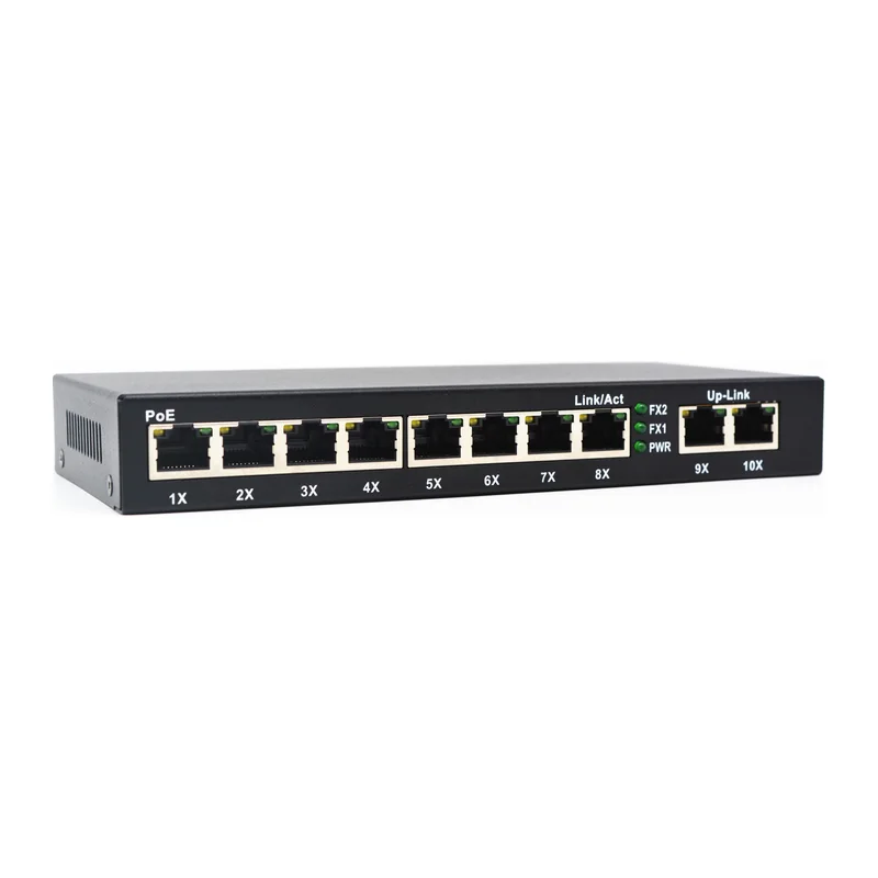 HS-8FEP2FE-X — PoE switch — 8 FE PoE + 2 FE uplinks, external PSU