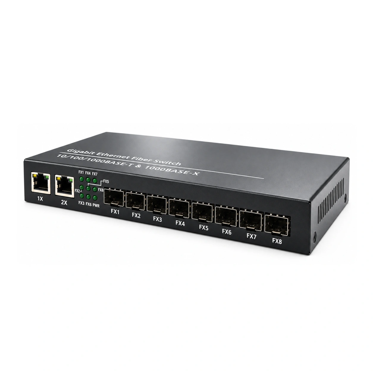 HS-8G2E-F — Gigabit converter — 8 fiber + 2 copper · SFP slot version
