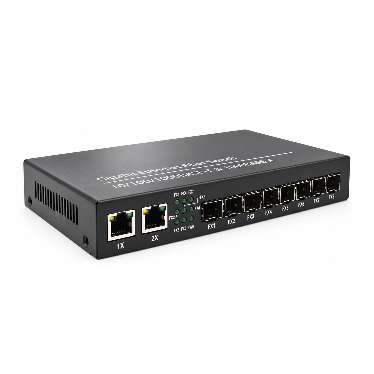 HS-8G2E-F — Gigabit converter — 8 fiber + 2 copper · SFP slot version 2