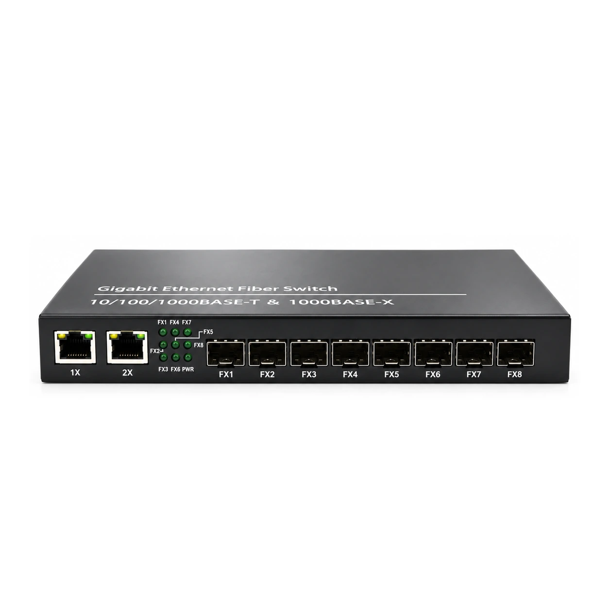 HS-8G2E-F — Gigabit converter — 8 fiber + 2 copper · SFP slot version 3