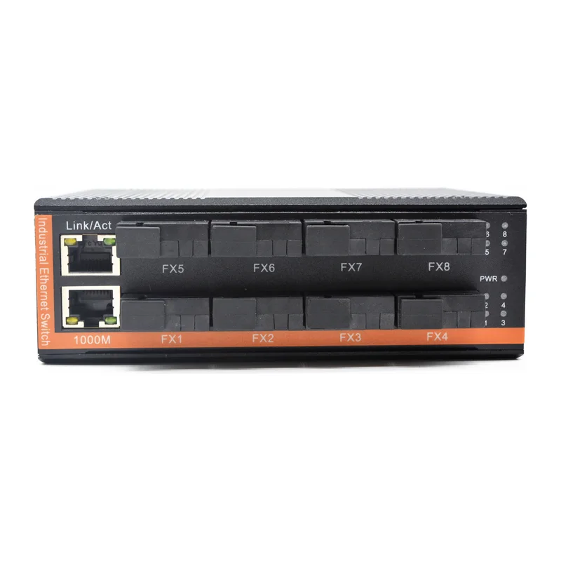 HS-8G2E-I — Industrial gigabit converter — 8 fiber + 2 copper, -40 ~ 75 °C