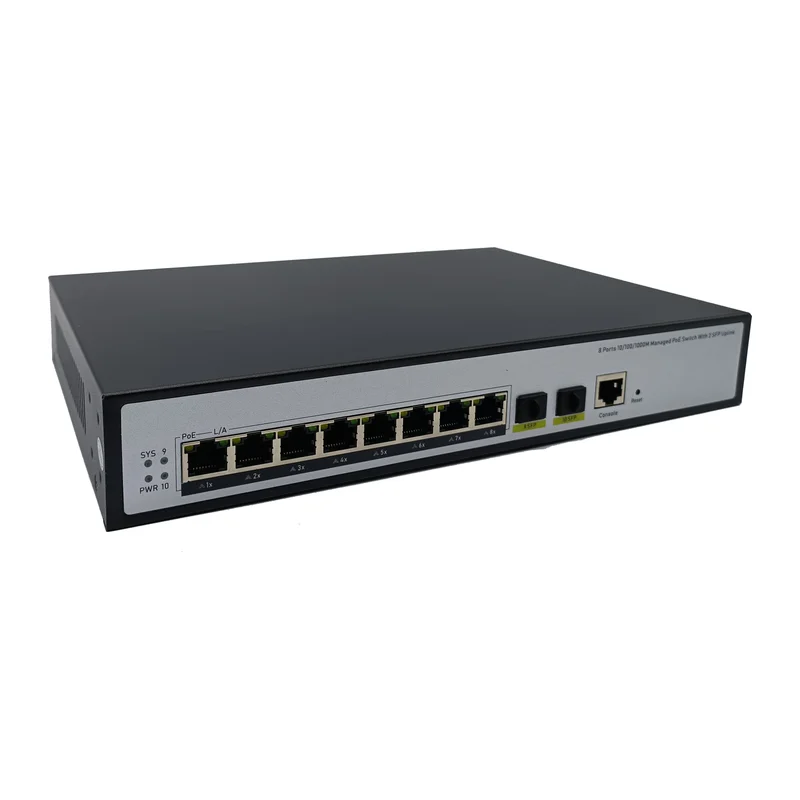 HS-M808GP-2SFP — Gigabit PoE converter — 2 fiber + 2 PoE copper 2