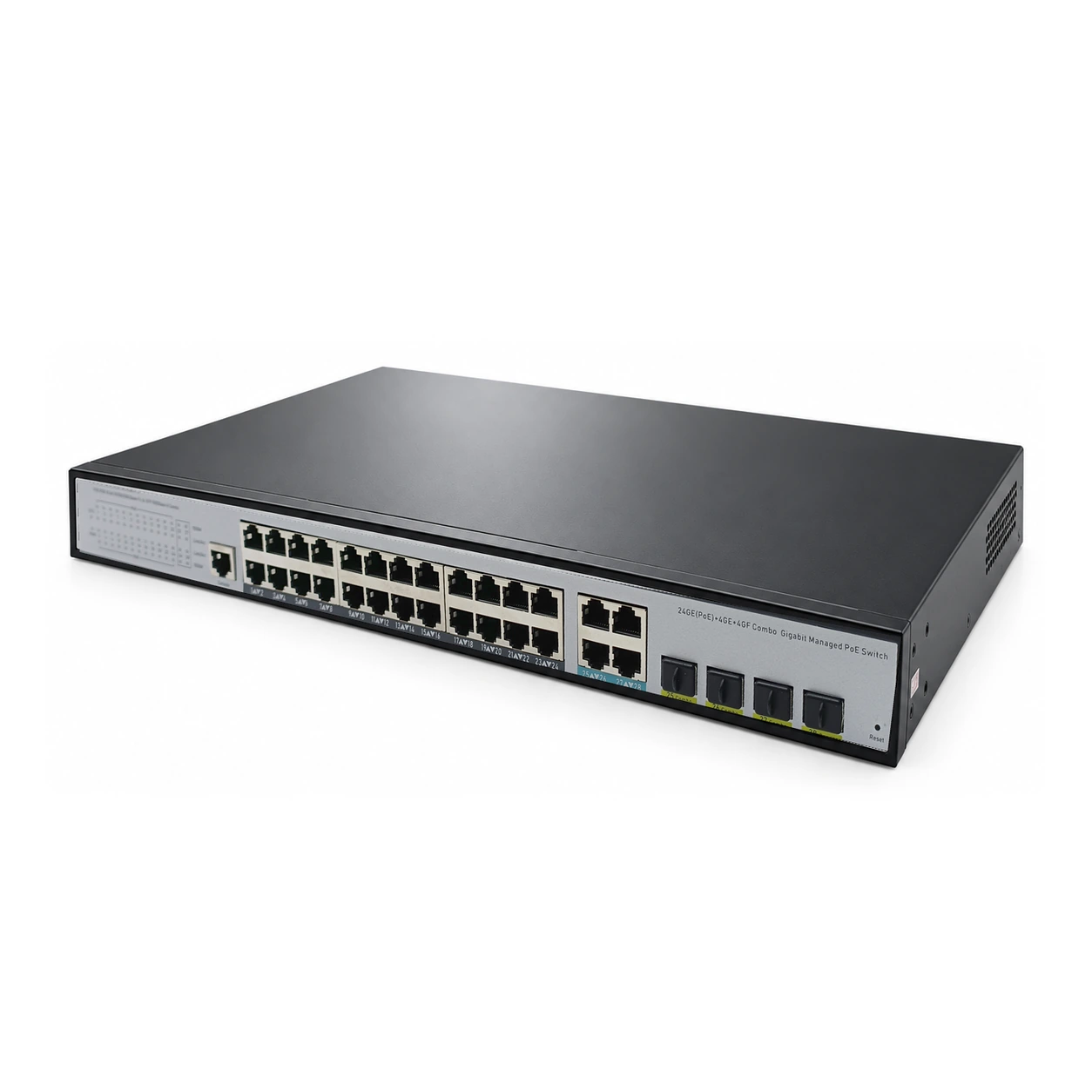 HS-M824GP-4G4SFP — Gigabit PoE converter — 4 fiber + 4 PoE copper · SFP slot version 2
